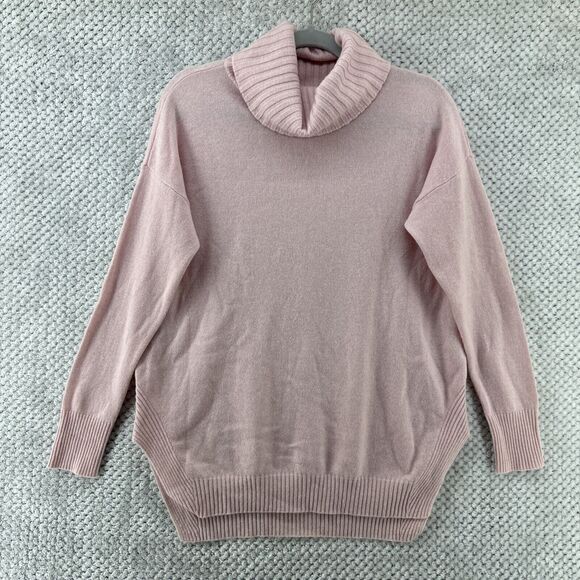 Ann Taylor Sweater Women XS Pink Cashmere Turtle Neck Oversize Size Slit Stretch - Picture 1 of 11